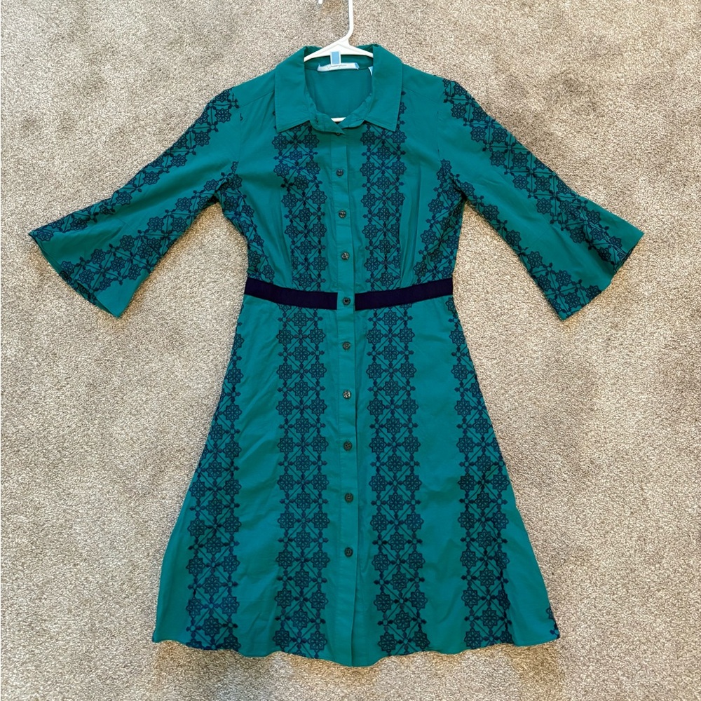 Draper James Blue A-Line Dress with Notched Collar